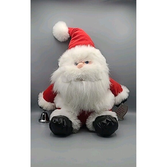 Vintage Plush Santa With Silver Bell Herberger’s With Tag Blue Eyes 1995 - Picture 1 of 16